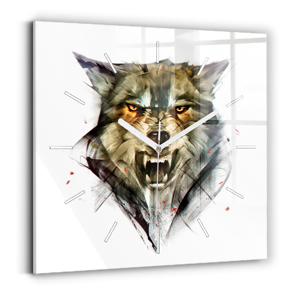 Reloj de pared cuadrado Retrato dibujado de un lobo