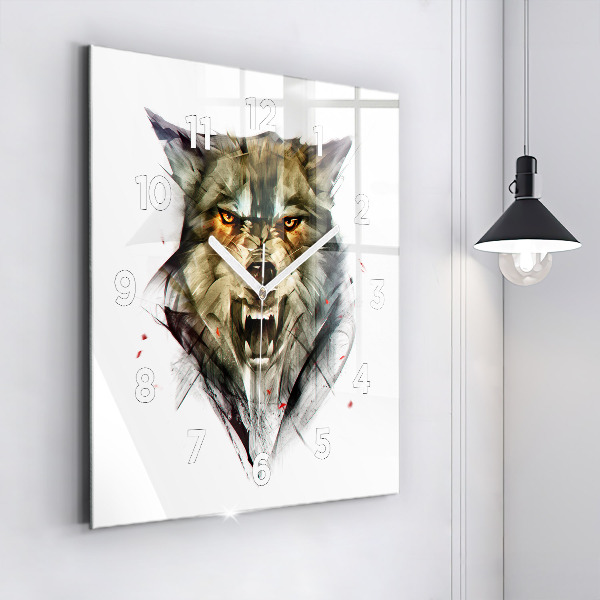 Reloj de pared cuadrado Retrato dibujado de un lobo
