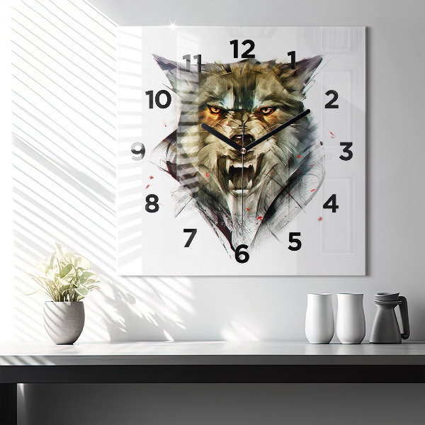 Reloj de pared cuadrado Retrato dibujado de un lobo