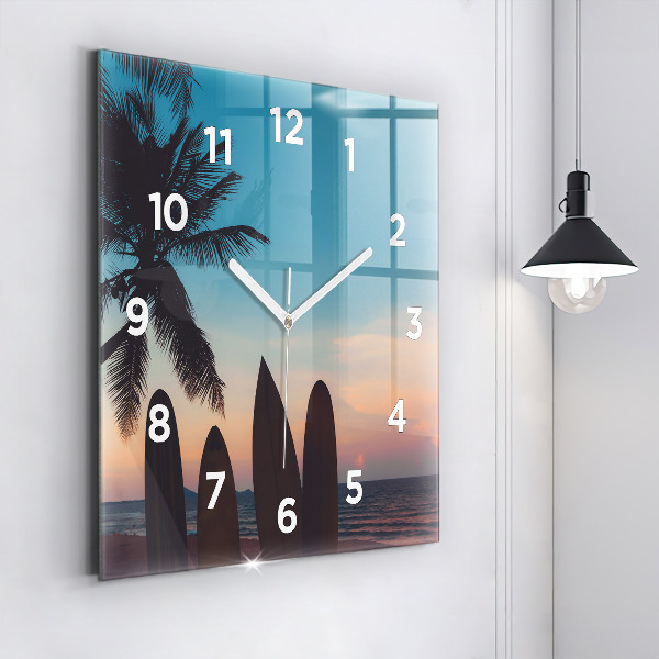 Reloj de pared cuadrado Surf en la playa
