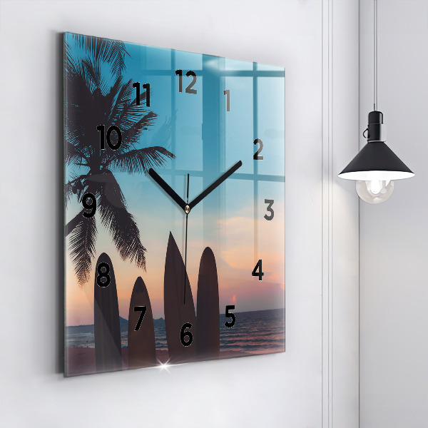 Reloj de pared cuadrado Surf en la playa
