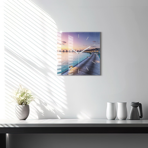Reloj de pared cuadrado Puesta de sol Maldivas