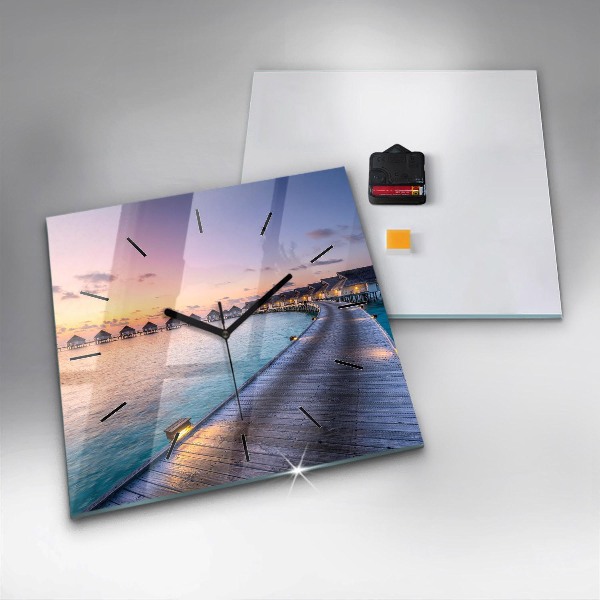 Reloj de pared cuadrado Puesta de sol Maldivas