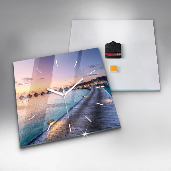 Reloj de pared cuadrado Puesta de sol Maldivas