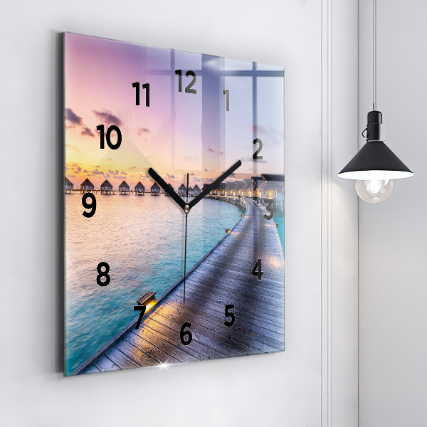 Reloj de pared cuadrado Puesta de sol Maldivas
