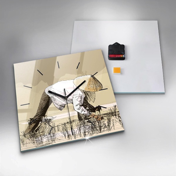 Reloj de pared cuadrado Mujer recogiendo arroz