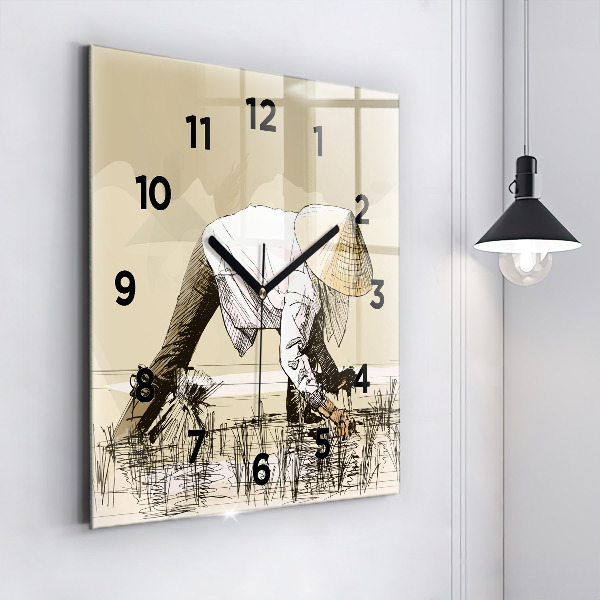 Reloj de pared cuadrado Mujer recogiendo arroz