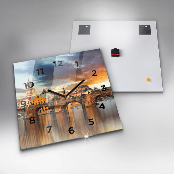 Reloj de pared cuadrado Panorama sobre un río