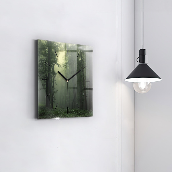 Reloj de pared cuadrado Bosque brumoso por la mañana