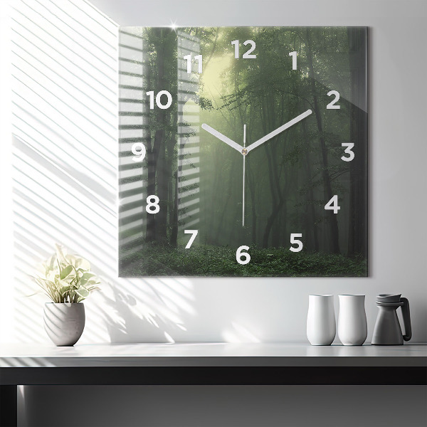 Reloj de pared cuadrado Bosque brumoso por la mañana