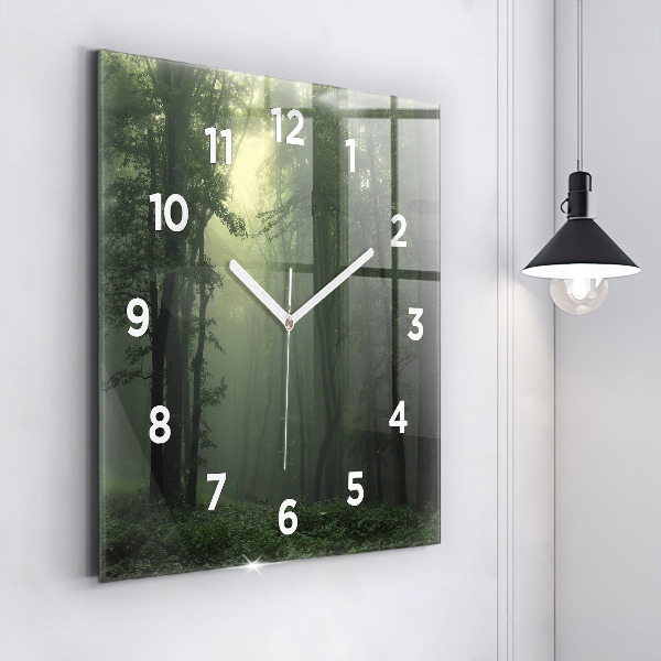 Reloj de pared cuadrado Bosque brumoso por la mañana