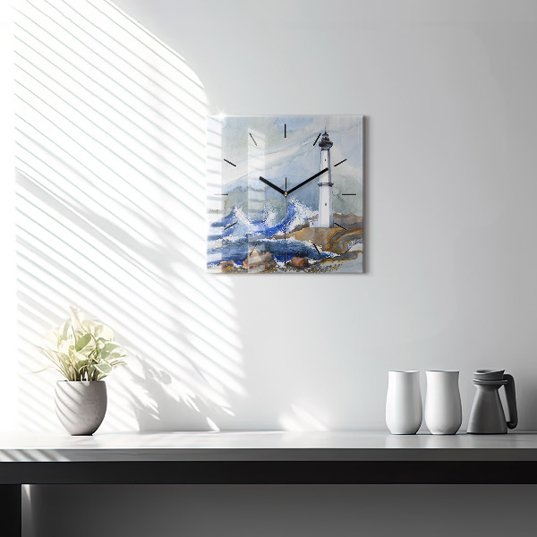 Reloj de pared cuadrado Mar y faro