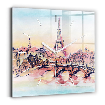 Reloj de pared cuadrado Paisaje pintado de París