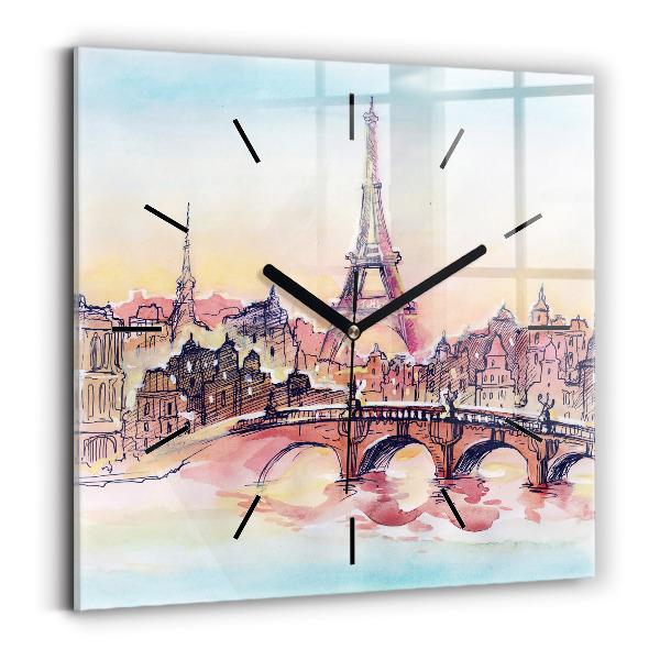 Reloj de pared cuadrado Paisaje pintado de París
