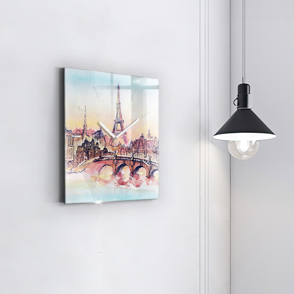 Reloj de pared cuadrado Paisaje pintado de París