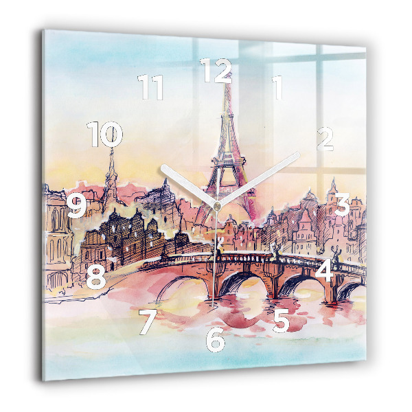 Reloj de pared cuadrado Paisaje pintado de París