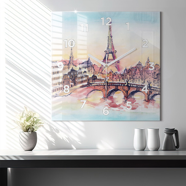 Reloj de pared cuadrado Paisaje pintado de París