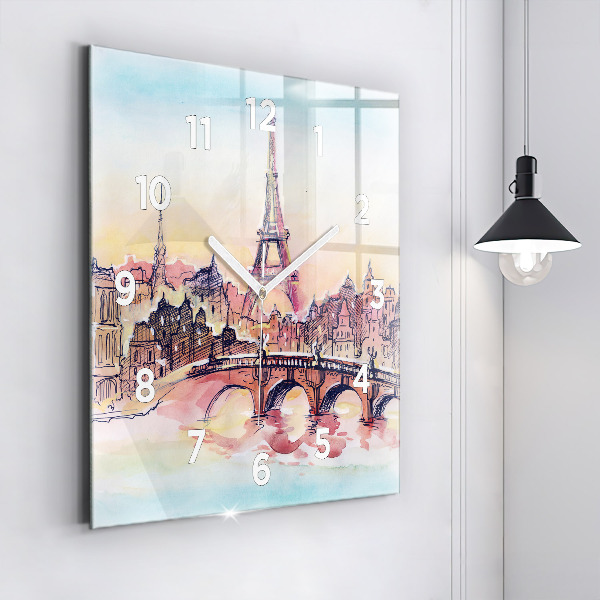 Reloj de pared cuadrado Paisaje pintado de París