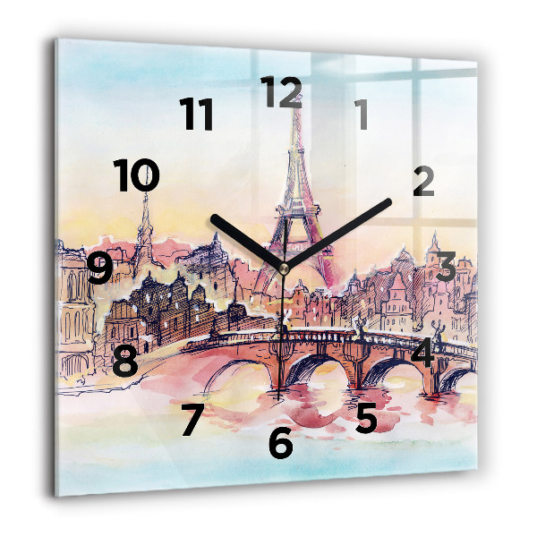Reloj de pared cuadrado Paisaje pintado de París