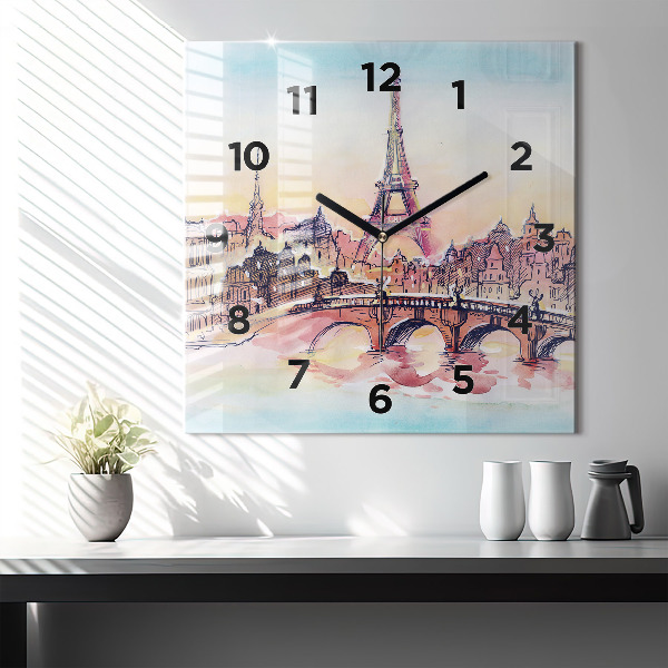 Reloj de pared cuadrado Paisaje pintado de París