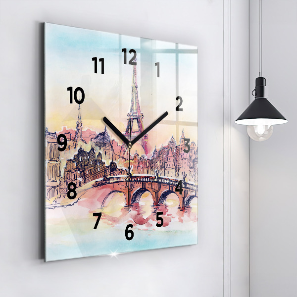 Reloj de pared cuadrado Paisaje pintado de París