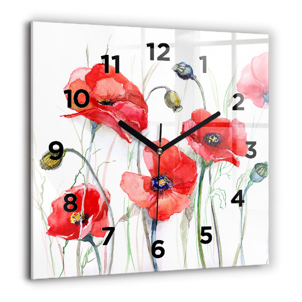 Reloj cuadrado Amapolas rojas pintadas