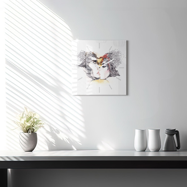 Reloj de pared cuadrado Dibujo de un beso de amor