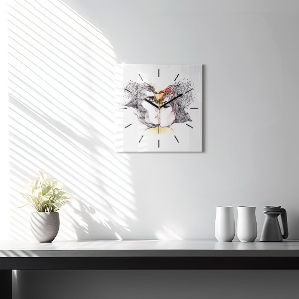 Reloj de pared cuadrado Dibujo de un beso de amor