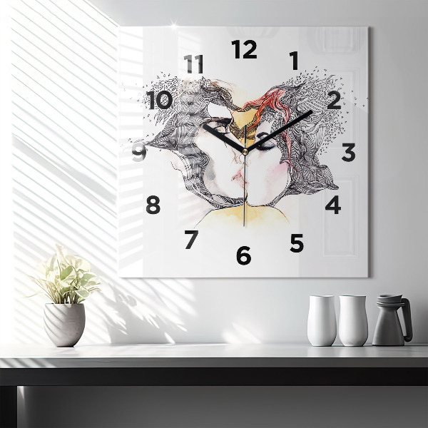 Reloj de pared cuadrado Dibujo de un beso de amor