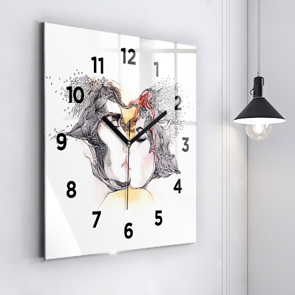 Reloj de pared cuadrado Dibujo de un beso de amor