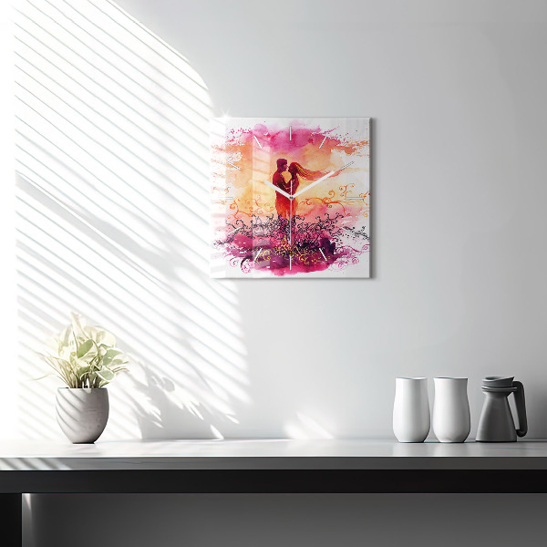 Reloj cuadrado Acuarela de una pareja enamorada