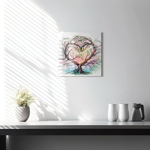 Reloj de pared cuadrado Árbol corazón naturaleza
