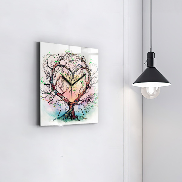 Reloj de pared cuadrado Árbol corazón naturaleza