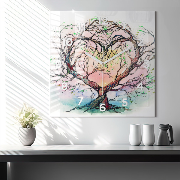 Reloj de pared cuadrado Árbol corazón naturaleza