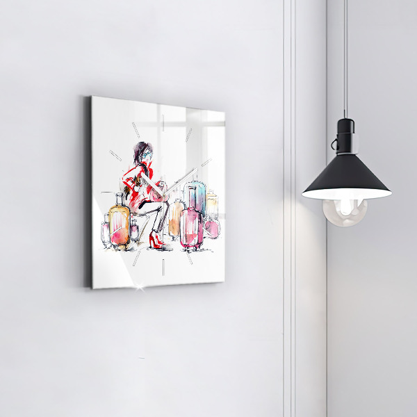 Reloj de pared cuadrado Maleta de viaje de mujer