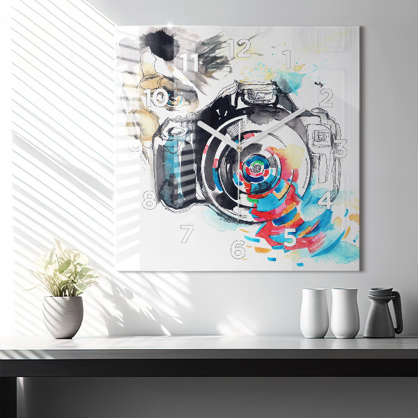 Reloj de pared cuadrado Mujer cámara fotógrafa