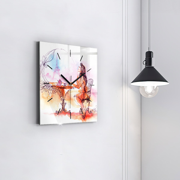 Reloj de pared cuadrado Mujer bebiendo té