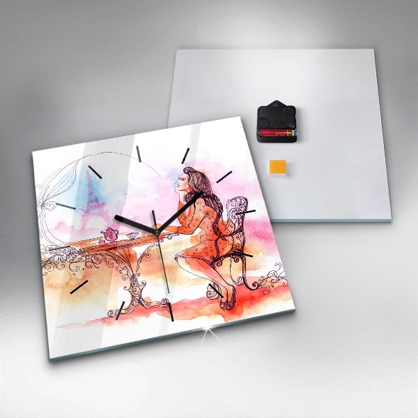 Reloj de pared cuadrado Mujer bebiendo té