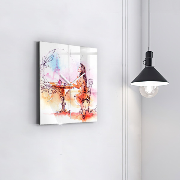 Reloj de pared cuadrado Mujer bebiendo té
