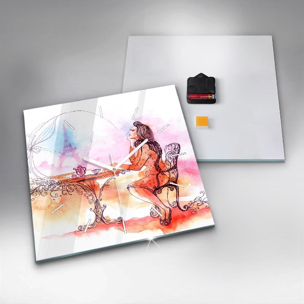 Reloj de pared cuadrado Mujer bebiendo té