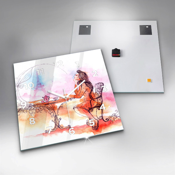 Reloj de pared cuadrado Mujer bebiendo té