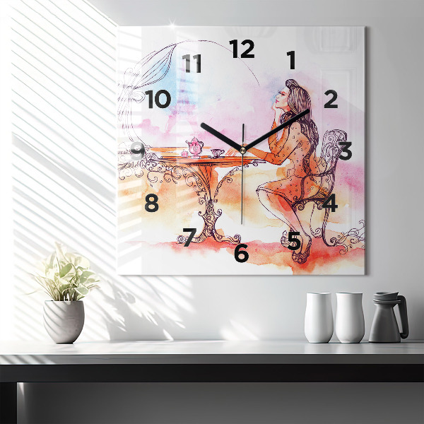 Reloj de pared cuadrado Mujer bebiendo té