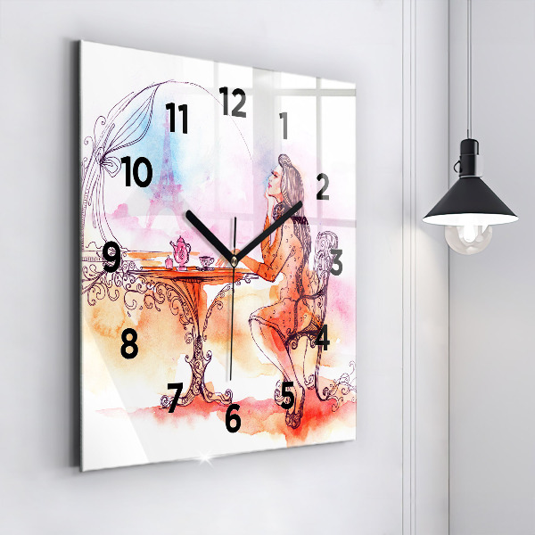 Reloj de pared cuadrado Mujer bebiendo té