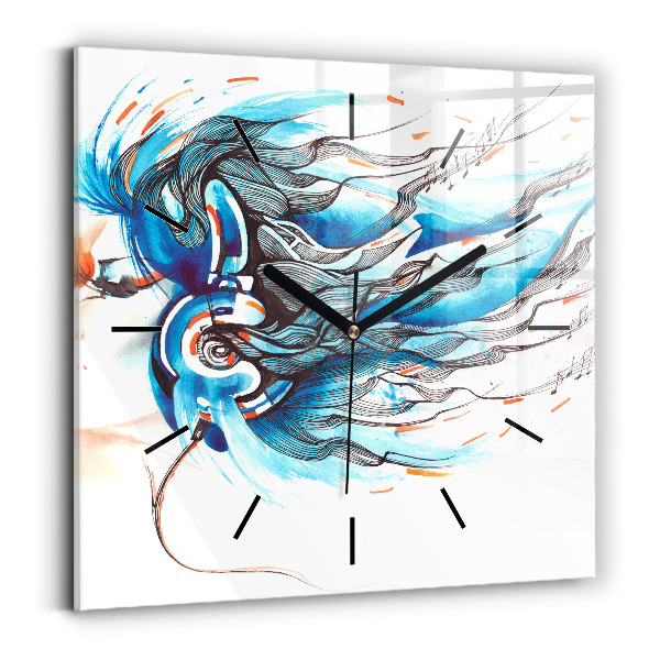 Reloj de pared cuadrado Ilustración de auriculares