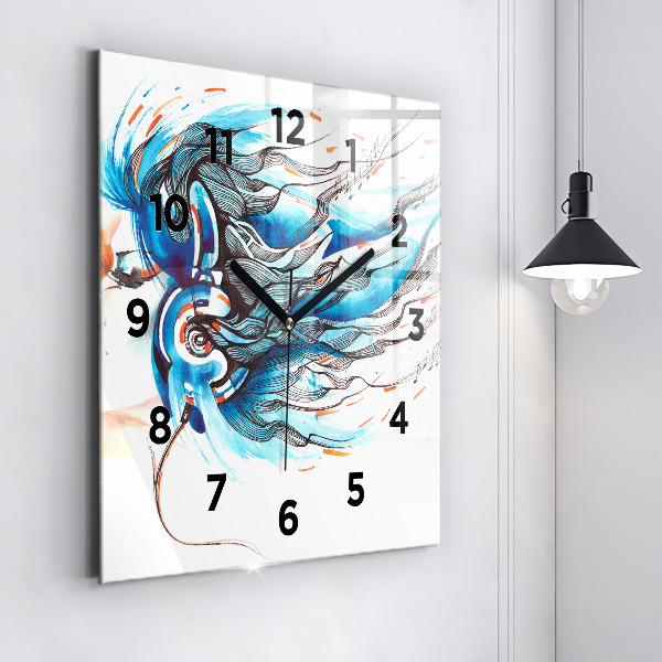 Reloj de pared cuadrado Ilustración de auriculares