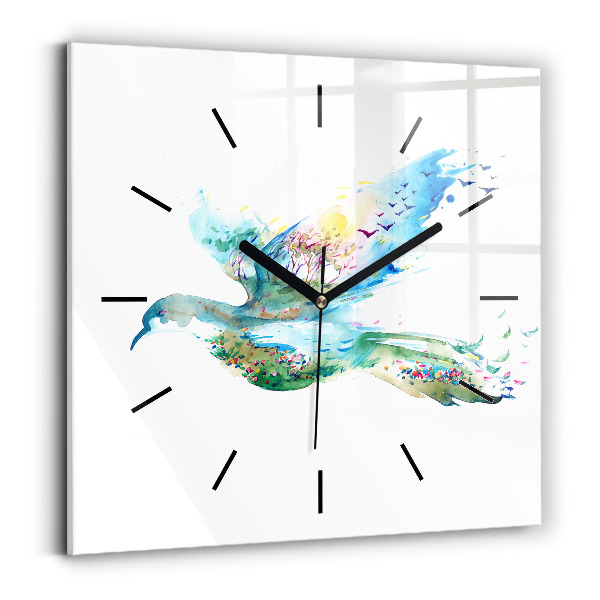 Reloj cuadrado Abstracción de pájaro y primavera