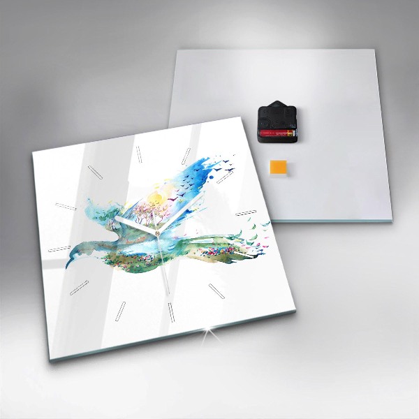 Reloj cuadrado Abstracción de pájaro y primavera