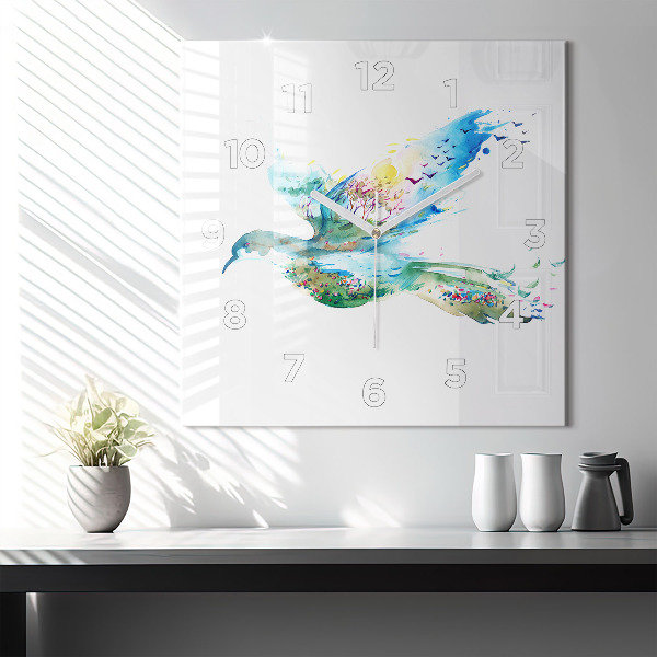 Reloj cuadrado Abstracción de pájaro y primavera