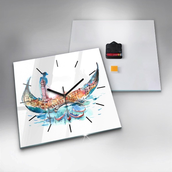 Reloj de pared cuadrado Italia - La góndola veneciana