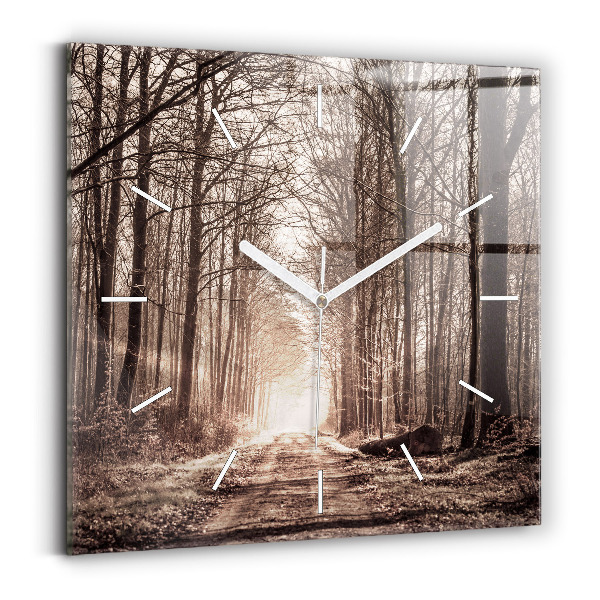 Reloj cuadrado Camino forestal en sepia